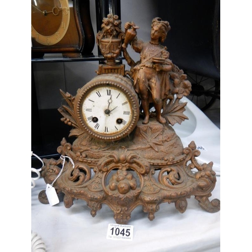 1045 - An old metal French spelter mantle clock.
Collect Only.