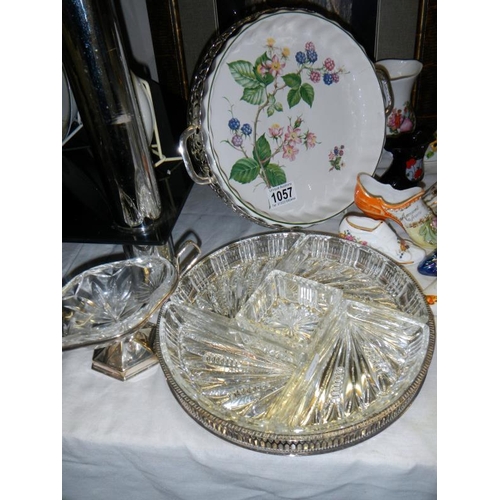 1057 - A glass Hors D'ouvres dish, ceramic flan dish etc.,