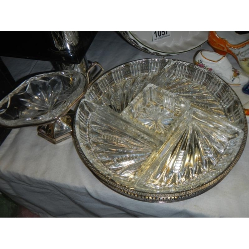 1057 - A glass Hors D'ouvres dish, ceramic flan dish etc.,