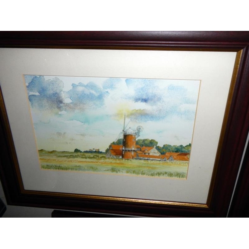 1068 - A set of 3 framed & glazed watercolours of windmills.
Collect Only.