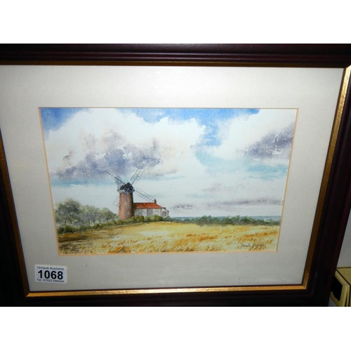 1068 - A set of 3 framed & glazed watercolours of windmills.
Collect Only.