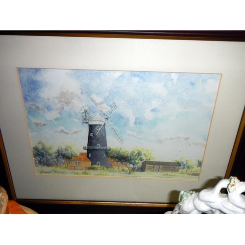 1068 - A set of 3 framed & glazed watercolours of windmills.
Collect Only.