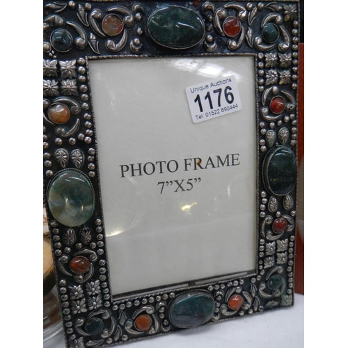 1176 - 2 unusual picture frames, 1 possibly silver embellished with hard stones others inlaid