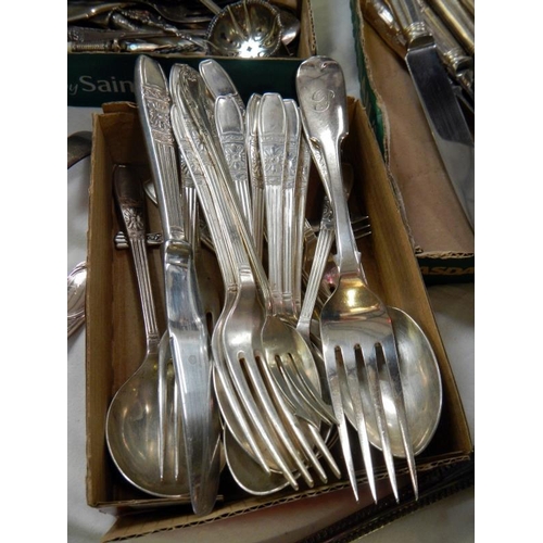 1140 - A collection of silver plate cutlery including ladle