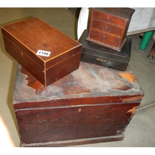 1146 - A selection of antique wooden boxes & miniature 3 drawer chest