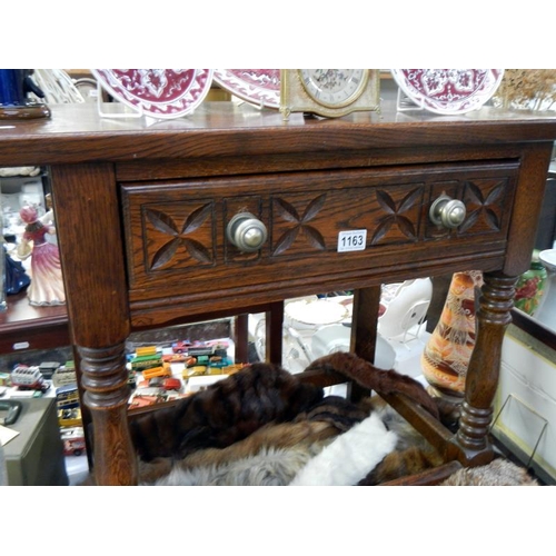 1163 - A good oak hall table with single drawer. Collect Only.