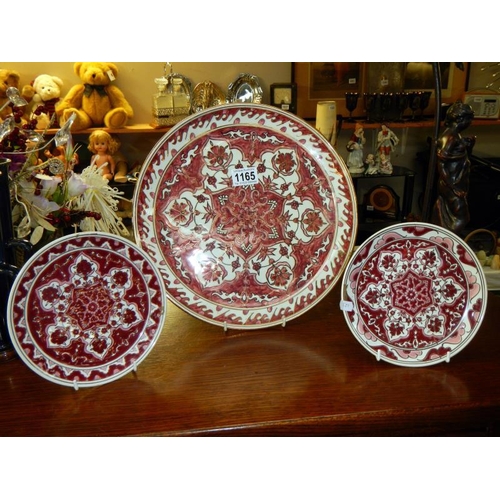 1165 - 1 large & a pair of smaller plates made in Greece by Keramikos