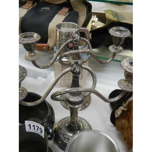 1179 - A quantity of plated items including pair of candelabras