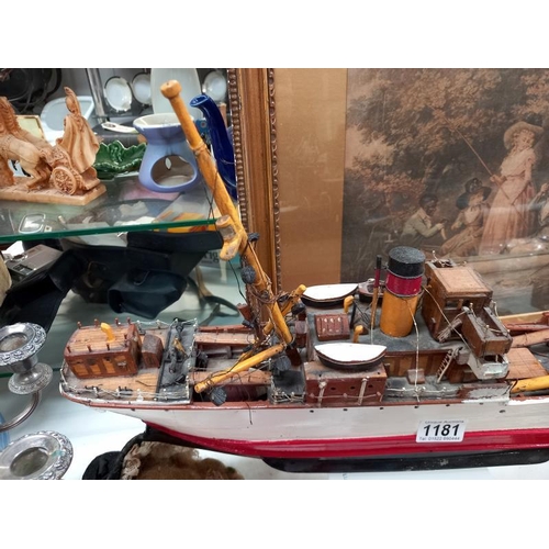 1181 - An early 20th century hand made wooden ship.
Collect Only.