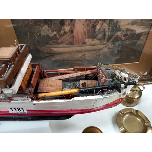 1181 - An early 20th century hand made wooden ship.
Collect Only.