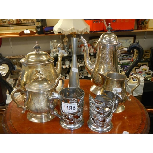 1188 - A good silver plate tea & coffee set etc.