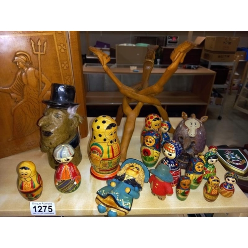 1275 - A quantity of wooden items including Russian Dolls