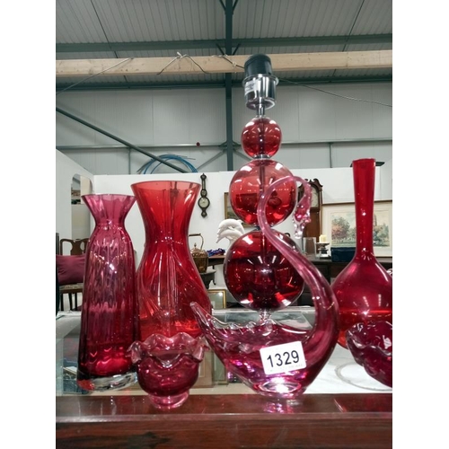 1329 - A quantity of cranberry and red glass.
Collect Only.