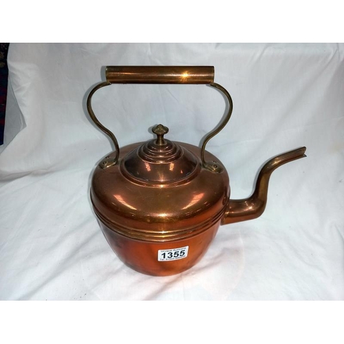 1355 - A Victorian copper kettle on Victorian brass trivet