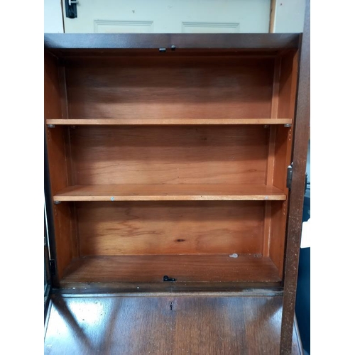 1432 - A 1930's oak bureau bookcase with leaded glass doors COLLECT ONLY.