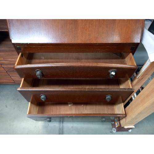 1432 - A 1930's oak bureau bookcase with leaded glass doors COLLECT ONLY.