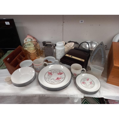 109 - A quantity of kitchenalia including toastie maker and iron etc COLLECT ONLY