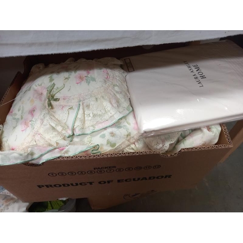 149 - 3 boxes of various items of cloth, including tea towels etc COLLECT ONLY