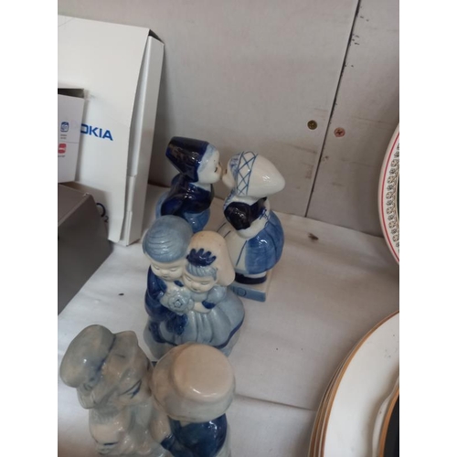 46 - Mostly modern Delft blue and white, boy and girl figures etc.