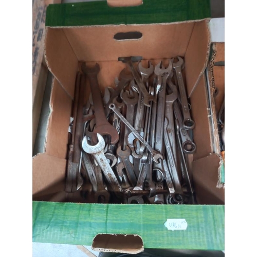 60 - A quantity of tools including spanners and a new pair of safety steel cap shoes ( UK size 7) COLLECT... 