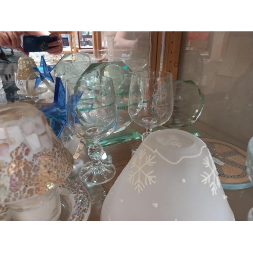 71 - A quantity of glass trophies & glasses etc. including Christmas tea light stand. Collect only