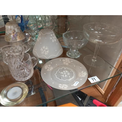 71 - A quantity of glass trophies & glasses etc. including Christmas tea light stand. Collect only