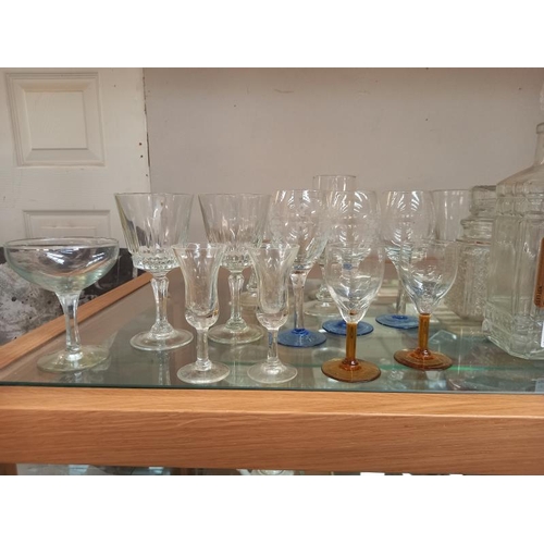 74 - A selection of drinking glasses and a 'Cornish Mead' decanter. Collect only