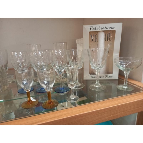 74 - A selection of drinking glasses and a 'Cornish Mead' decanter. Collect only