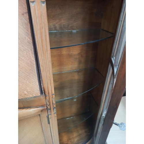 76 - A 1930's centre bureau bookcase display cabinet 123 cm x 33cm x 122cm high COLLECT ONLY