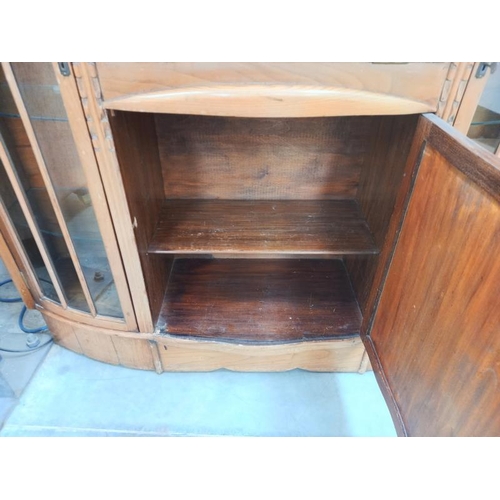 76 - A 1930's centre bureau bookcase display cabinet 123 cm x 33cm x 122cm high COLLECT ONLY