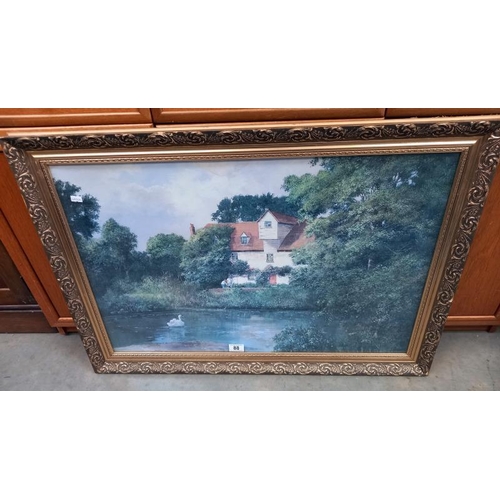 88 - A glazed & gilt framed rural mill pond scene, 86cm x 61cm COLLECT ONLY