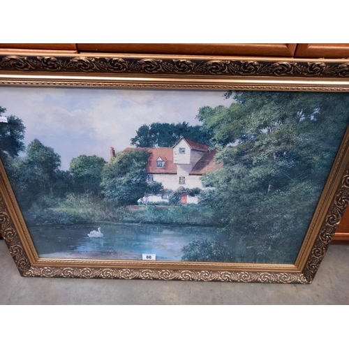 88 - A glazed & gilt framed rural mill pond scene, 86cm x 61cm COLLECT ONLY