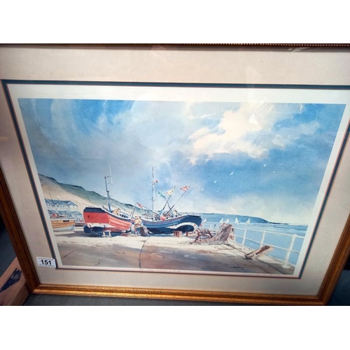 151 - A framed & glazed limited edition print, ship & harbour scene 'The cable landing, A Filen? (406 of 5... 