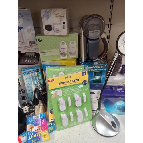 162 - Some useful household electronic goods including CD player, lights (artificial sunlight), security i... 