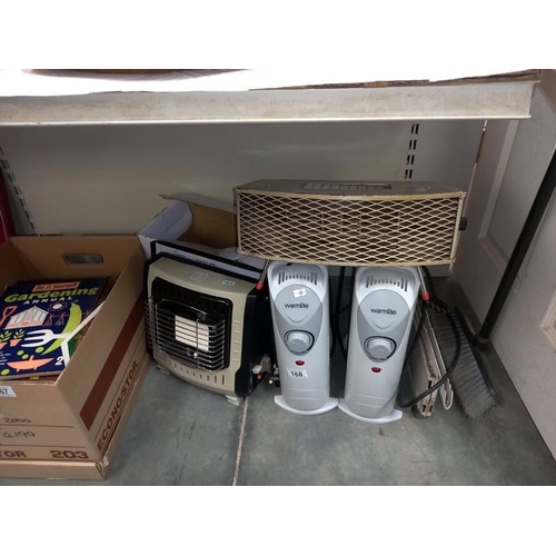 168 - 3 electric heaters (One vintage, two oil) and a gas heater ( Camping gas canister)