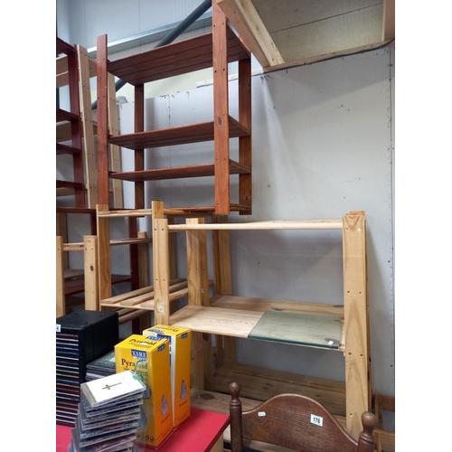 169 - A large lot of timber shelving (5 tall and 7 short)