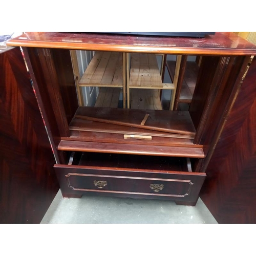 171 - A dark wood stained 2 door cupboard with inner drawer. 79cm x 47cm x height 88cm.  COLLECT ONLY.