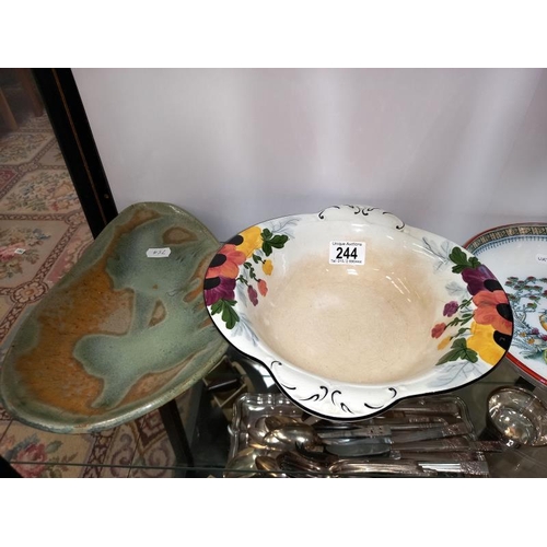 244 - 2 decorative bowls and 1 pottery art bowl.