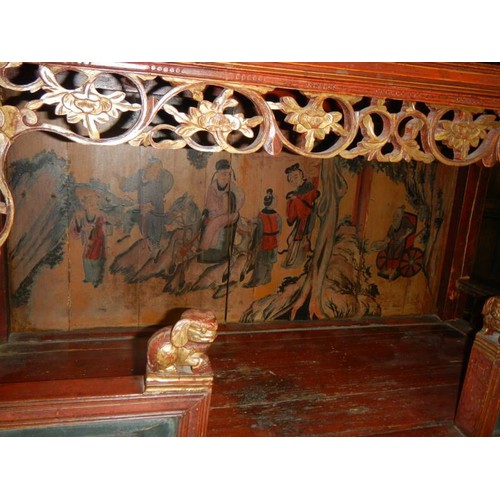 2642 - An old Chinese carved cabinet with painted back panels. COLLECT ONLY.