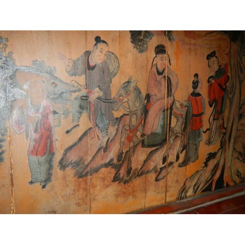 2642 - An old Chinese carved cabinet with painted back panels. COLLECT ONLY.