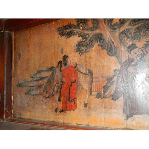 2642 - An old Chinese carved cabinet with painted back panels. COLLECT ONLY.