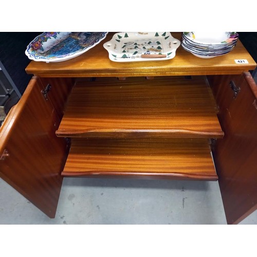 421 - A low 2 door cabinet or TV stand by J Sakol, 78cm wide x 48cm deep x 56 cm tall, COLLECT ONLY.