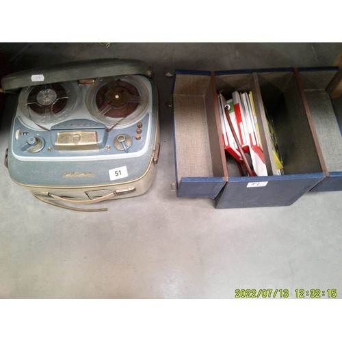 51 - A vintage Grundig TK20 reel to reel tape recorder and a case of reels.