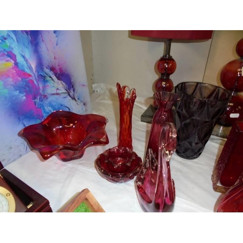 2010 - A mixed lot of red glass including a pair of table lamps. COLLECT ONLY.