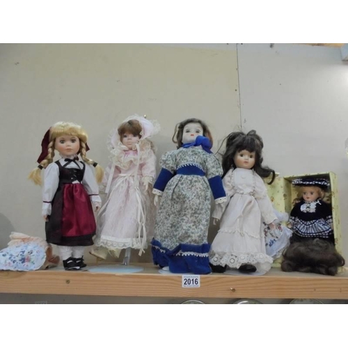 2016 - Five porcelain collector's dolls.