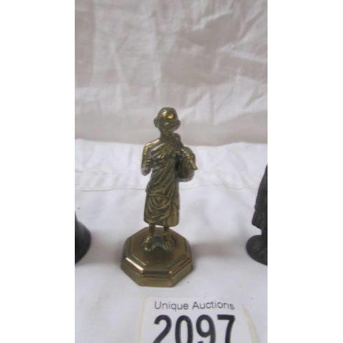 2097 - Four metal and brass figurines including one of Napoleon.