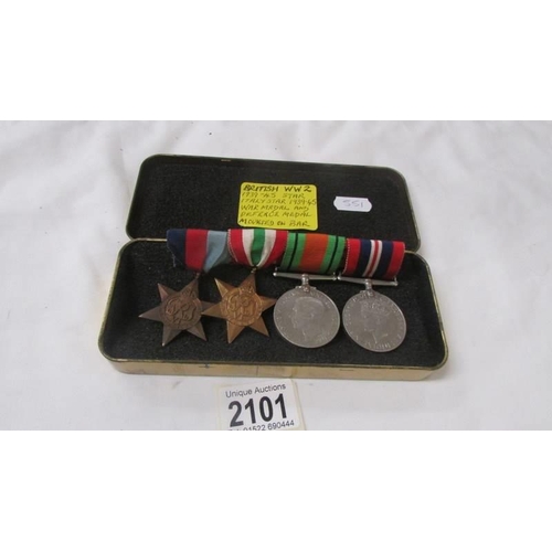 2101 - A set of WW2 medals mounted on a bar.