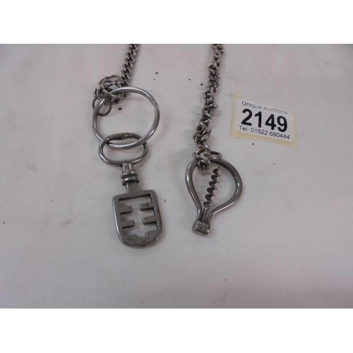 2149 - A corkscrew/bottle opener on long chain.