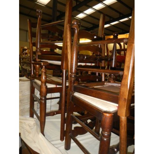 2264 - A long oak dining table and a set of six pad foot chairs, COLLECT ONLY.