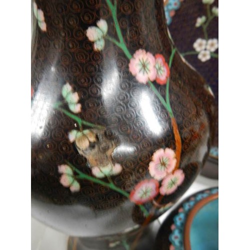 2337 - Five items of Cloisonne, vases, plates etc., (one with dent).